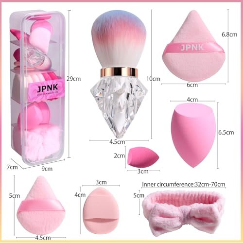 JPNK 20-Piece Makeup Sponge Set with Powder Puff Brush – Pink PU Sponges for Liquid, Cream & Powder Application - görsel 6