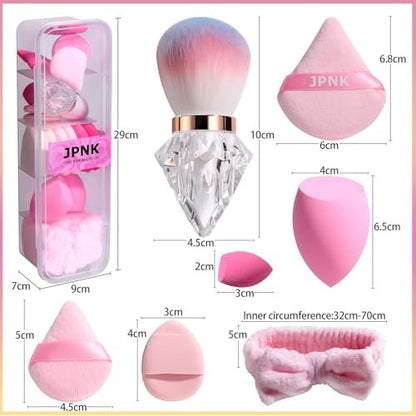 JPNK 20-Piece Makeup Sponge Set with Powder Puff Brush – Pink PU Sponges for Liquid, Cream & Powder Application