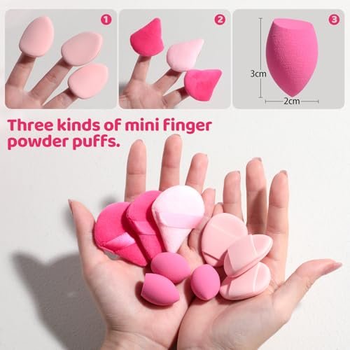 JPNK 20-Piece Makeup Sponge Set with Powder Puff Brush – Pink PU Sponges for Liquid, Cream & Powder Application - görsel 8
