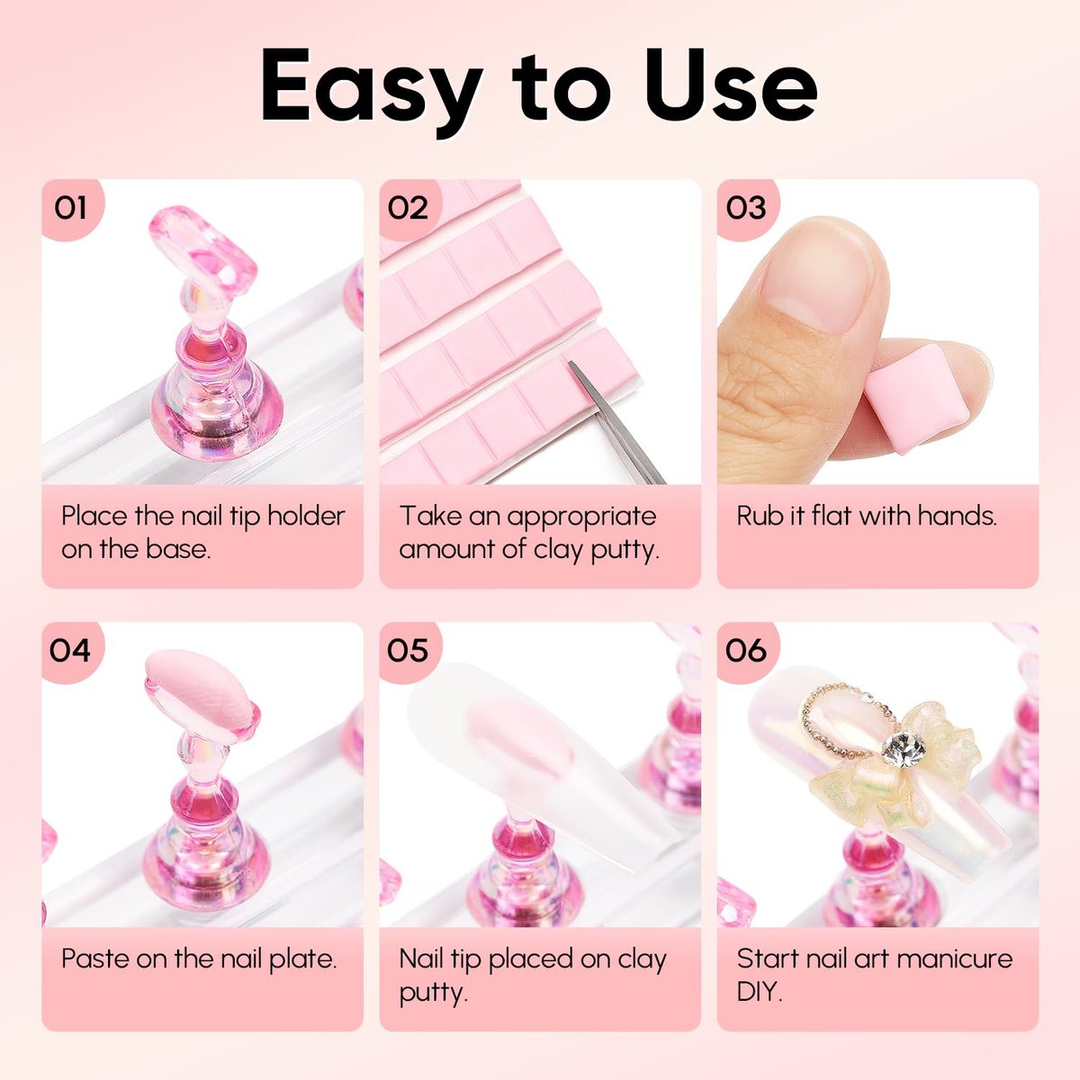 AIMEILI Nail Stand for Press On Nails - Solid Acrylic Fake Nail Holder with Reusable Putty, Gift Box for DIY Home Nail Art and Beginner Salon Practice - görsel 11