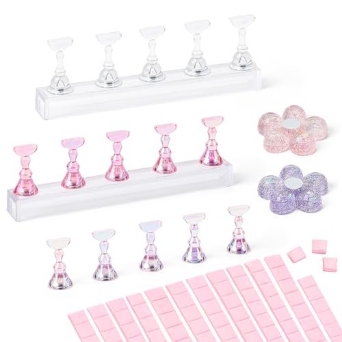 AIMEILI Nail Stand for Press On Nails - Solid Acrylic Fake Nail Holder with Reusable Putty, Gift Box for DIY Home Nail Art and Beginner Salon Practice - görsel 2