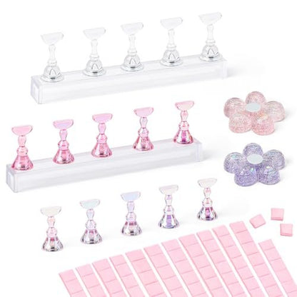 AIMEILI Nail Stand for Press On Nails - Solid Acrylic Fake Nail Holder with Reusable Putty, Gift Box for DIY Home Nail Art and Beginner Salon Practice