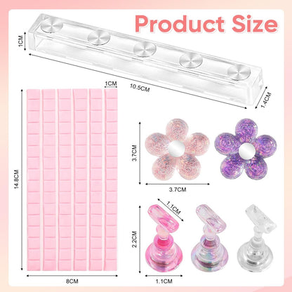 AIMEILI Nail Stand for Press On Nails - Solid Acrylic Fake Nail Holder with Reusable Putty, Gift Box for DIY Home Nail Art and Beginner Salon Practice