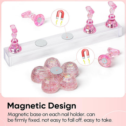 AIMEILI Nail Stand for Press On Nails - Solid Acrylic Fake Nail Holder with Reusable Putty, Gift Box for DIY Home Nail Art and Beginner Salon Practice