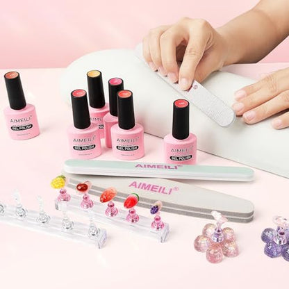 AIMEILI Nail Stand for Press On Nails - Solid Acrylic Fake Nail Holder with Reusable Putty, Gift Box for DIY Home Nail Art and Beginner Salon Practice