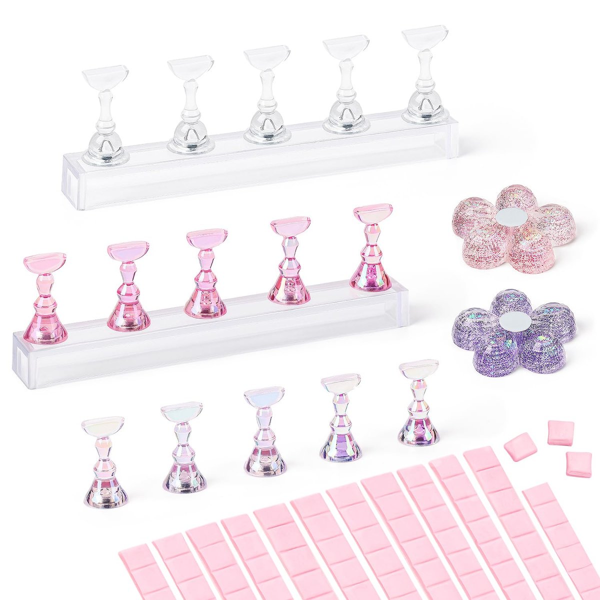 AIMEILI Nail Stand for Press On Nails - Solid Acrylic Fake Nail Holder with Reusable Putty, Gift Box for DIY Home Nail Art and Beginner Salon Practice - görsel 1