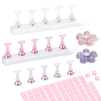 AIMEILI Nail Stand for Press On Nails - Solid Acrylic Fake Nail Holder with Reusable Putty, Gift Box for DIY Home Nail Art and Beginner Salon Practice