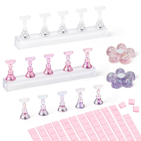 AIMEILI Nail Stand for Press On Nails - Solid Acrylic Fake Nail Holder with Reusable Putty, Gift Box for DIY Home Nail Art and Beginner Salon Practice
