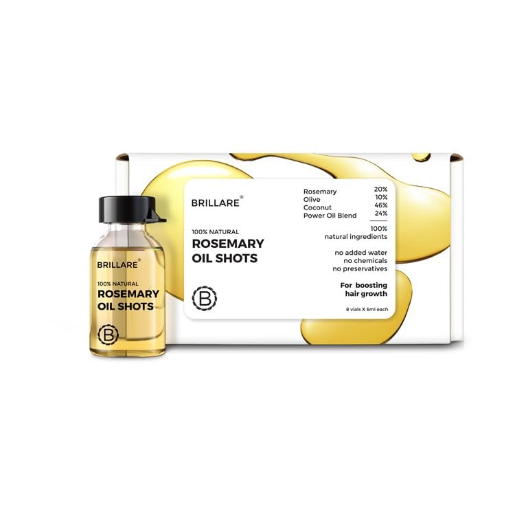 BRILLARE 20% Rosemary Oil Shots for Rapid Hair Growth – Improves Thickness, Controls Hair Fall, Nourishes Scalp – 100% Natural, Non-Greasy Hair Oil Shots for Men & Women (8-Pack) Avelisse