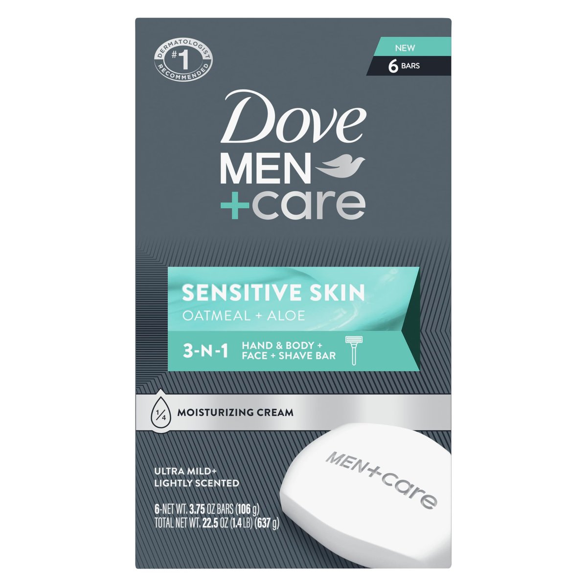 DOVE MEN+CARE Hand & Body Face + Shave Bar Sensitive Skin 6 Count, 3.75 oz Each - görsel 1