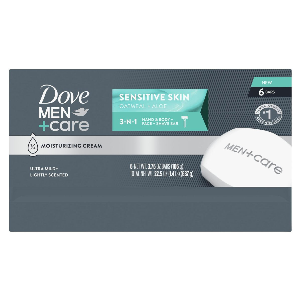 DOVE MEN+CARE Hand & Body Face + Shave Bar Sensitive Skin 6 Count, 3.75 oz Each - görsel 3