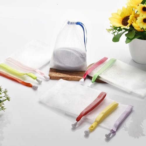 10-Pack Mesh Soap Bags for Exfoliating & Lathering - Drawstring Soap Saver Pouch, Soft Foam Net for Shower - görsel 6