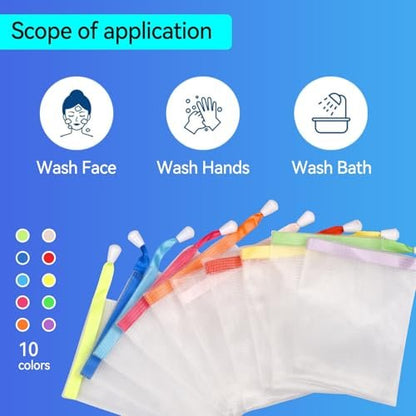 10-Pack Mesh Soap Bags for Exfoliating & Lathering - Drawstring Soap Saver Pouch, Soft Foam Net for Shower