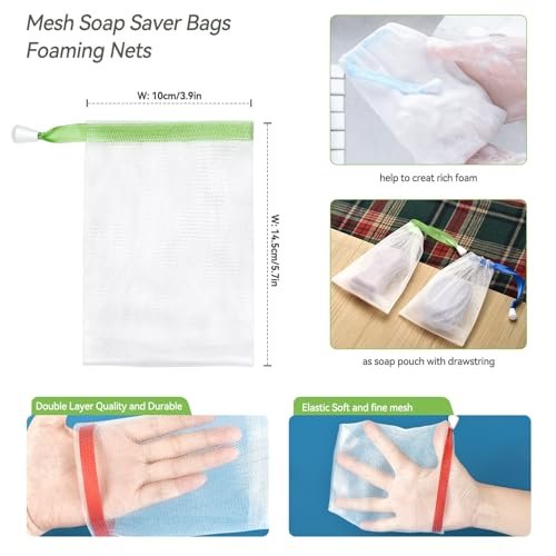 10-Pack Mesh Soap Bags for Exfoliating & Lathering - Drawstring Soap Saver Pouch, Soft Foam Net for Shower - görsel 4
