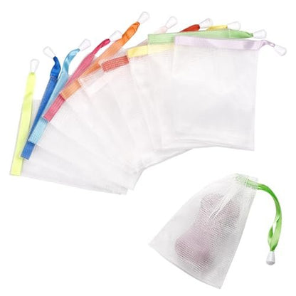 10-Pack Mesh Soap Bags for Exfoliating & Lathering - Drawstring Soap Saver Pouch, Soft Foam Net for Shower