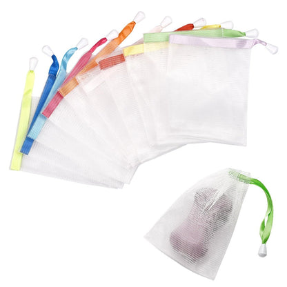 10-Pack Mesh Soap Bags for Exfoliating & Lathering - Drawstring Soap Saver Pouch, Soft Foam Net for Shower