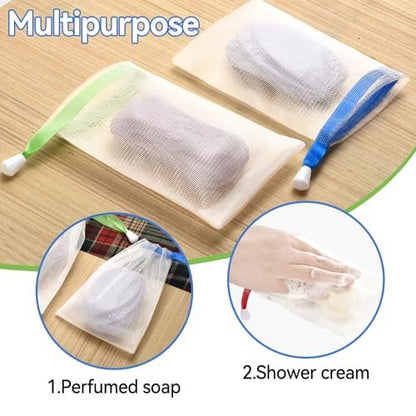10-Pack Mesh Soap Bags for Exfoliating & Lathering - Drawstring Soap Saver Pouch, Soft Foam Net for Shower