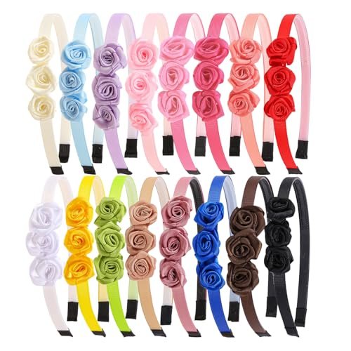 XIMA Fabric Rose Flower Headbands for Toddler Girls - 16 Pack Multiple Colors Hair Accessories - görsel 4