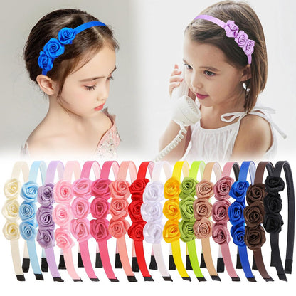 XIMA Fabric Rose Flower Headbands for Toddler Girls - 16 Pack Multiple Colors Hair Accessories