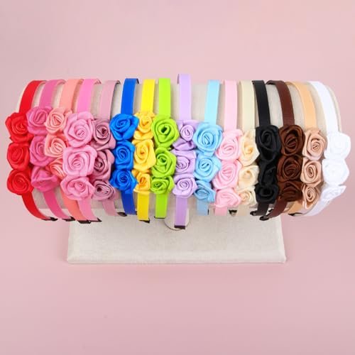 XIMA Fabric Rose Flower Headbands for Toddler Girls - 16 Pack Multiple Colors Hair Accessories - görsel 16
