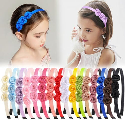 XIMA Fabric Rose Flower Headbands for Toddler Girls - 16 Pack Multiple Colors Hair Accessories