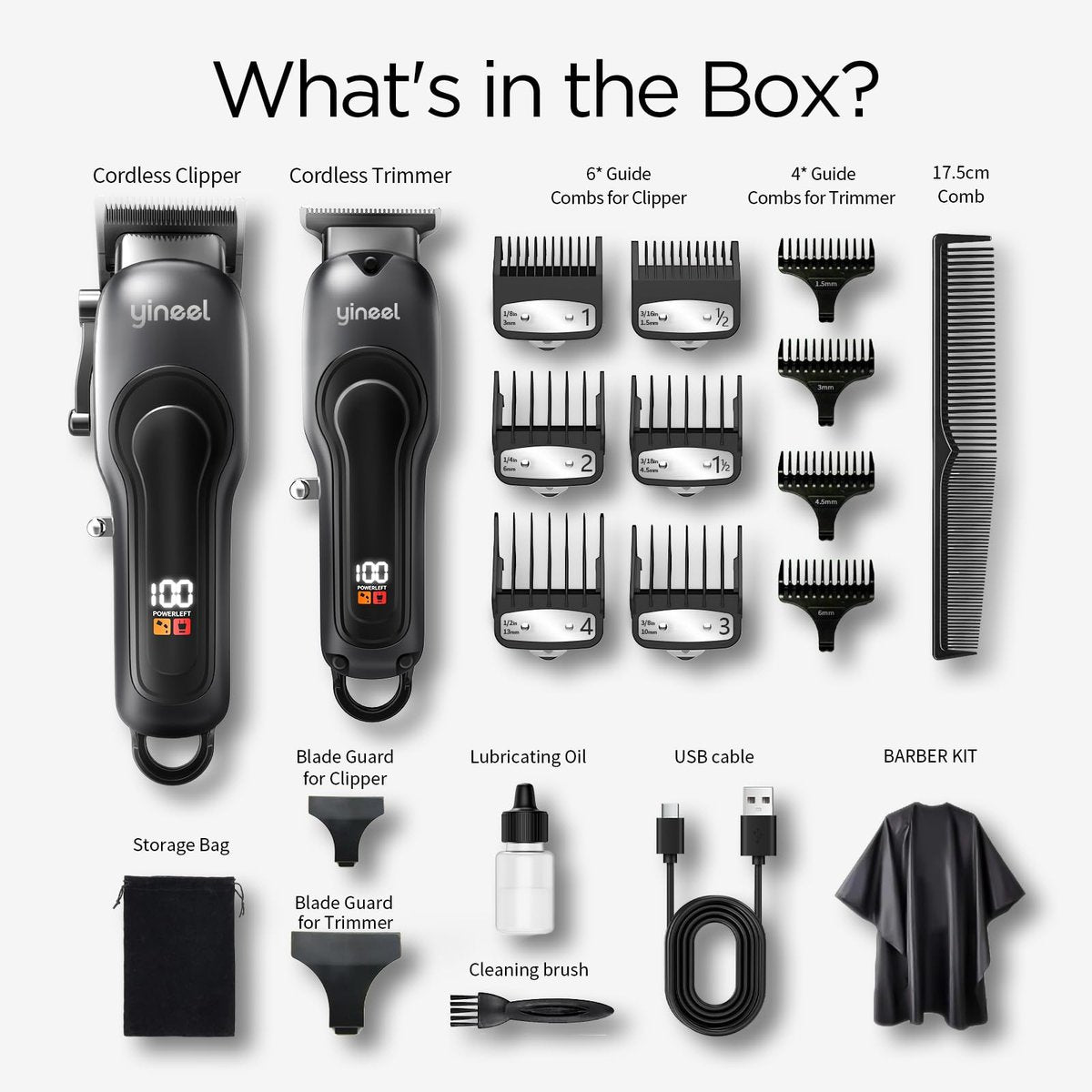 Yineel Professional Cordless Hair Clippers & Trimmer Set – Super Quiet LED Display, for Men, Women, Kids & Pets - görsel 17