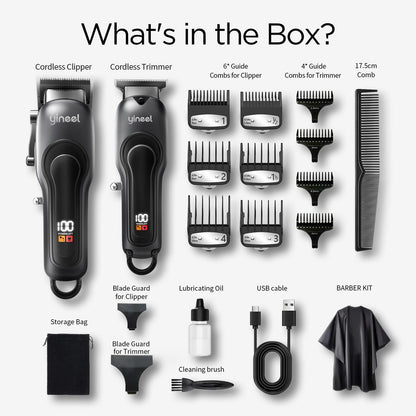 Yineel Professional Cordless Hair Clippers & Trimmer Set – Super Quiet LED Display, for Men, Women, Kids & Pets