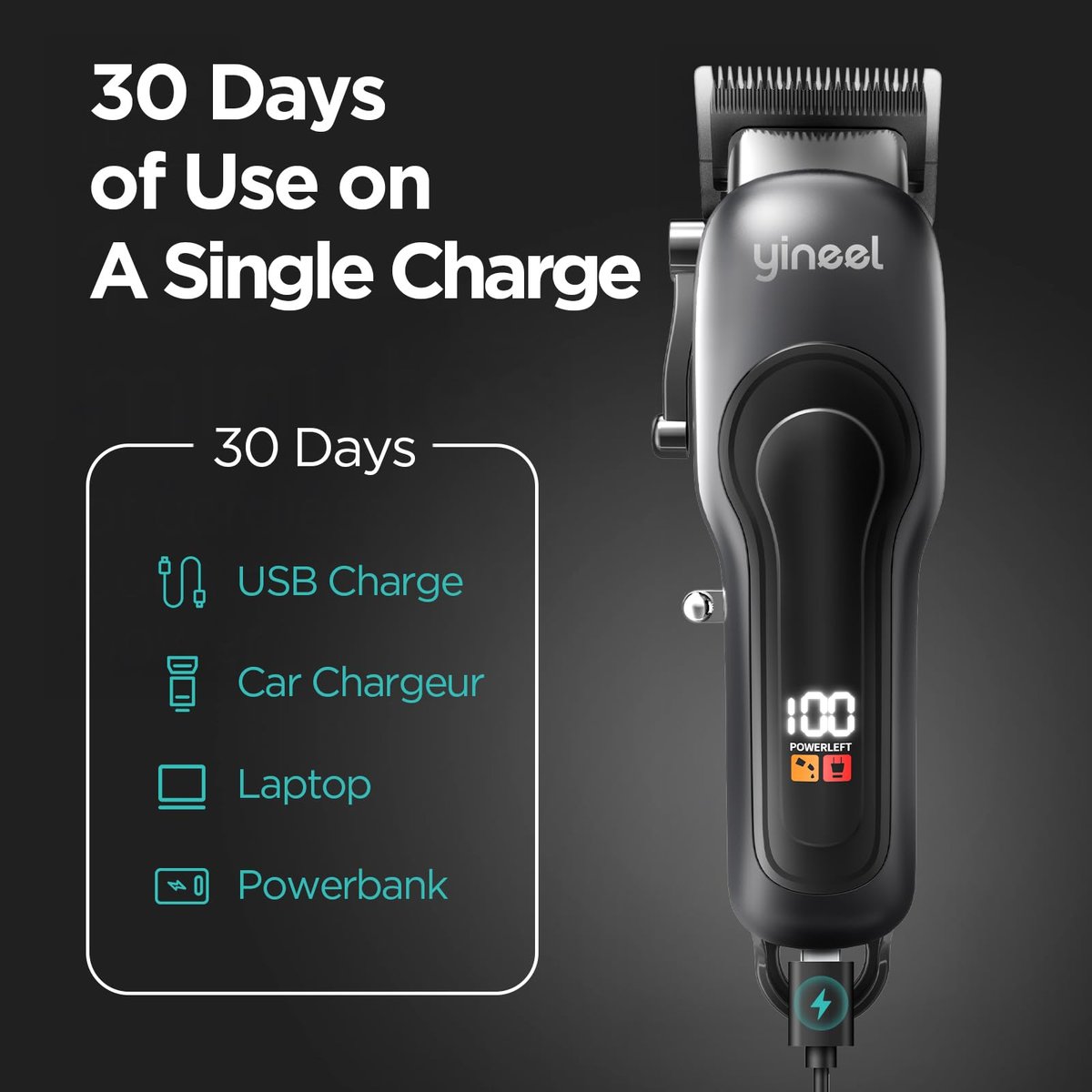 Yineel Professional Cordless Hair Clippers & Trimmer Set – Super Quiet LED Display, for Men, Women, Kids & Pets - görsel 11