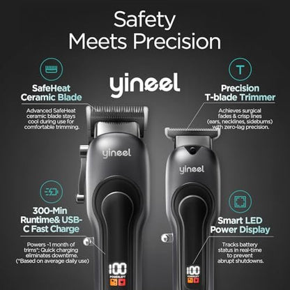 Yineel Professional Cordless Hair Clippers & Trimmer Set – Super Quiet LED Display, for Men, Women, Kids & Pets