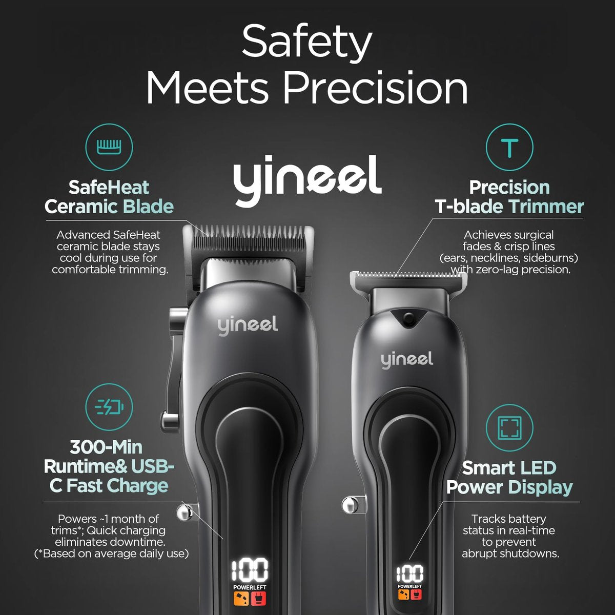 Yineel Professional Cordless Hair Clippers & Trimmer Set – Super Quiet LED Display, for Men, Women, Kids & Pets - görsel 3