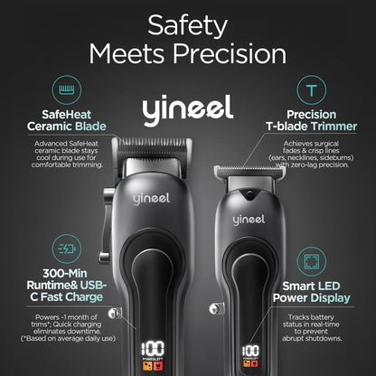 Yineel Professional Cordless Hair Clippers & Trimmer Set – Super Quiet LED Display, for Men, Women, Kids & Pets