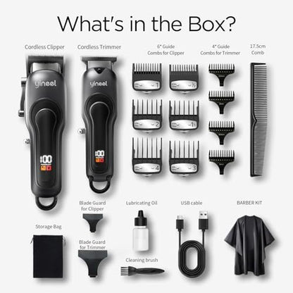 Yineel Professional Cordless Hair Clippers & Trimmer Set – Super Quiet LED Display, for Men, Women, Kids & Pets