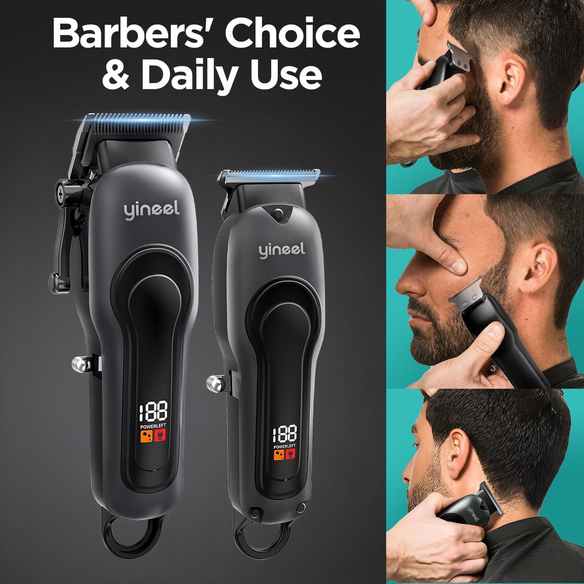 Yineel Professional Cordless Hair Clippers & Trimmer Set – Super Quiet LED Display, for Men, Women, Kids & Pets - görsel 15