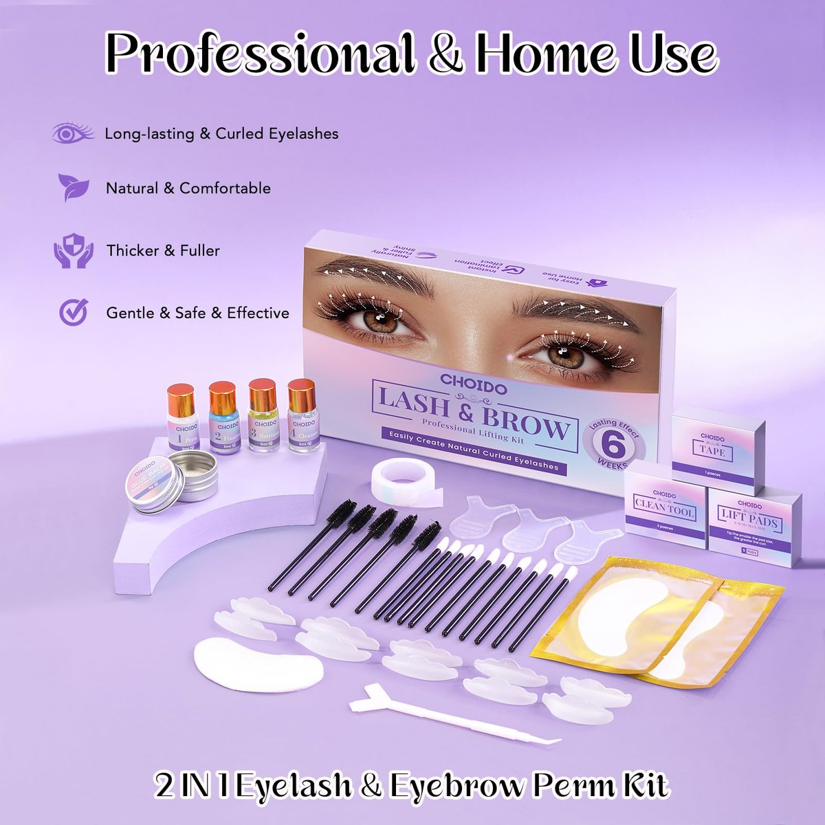 Choido 2-in-1 Lash Lift & Eyebrow Lamination Kit - Professional Eyelash Perm & Curling Kit for Salon or DIY Home Use, Lasts 6-8 Weeks (Purple) Avelisse