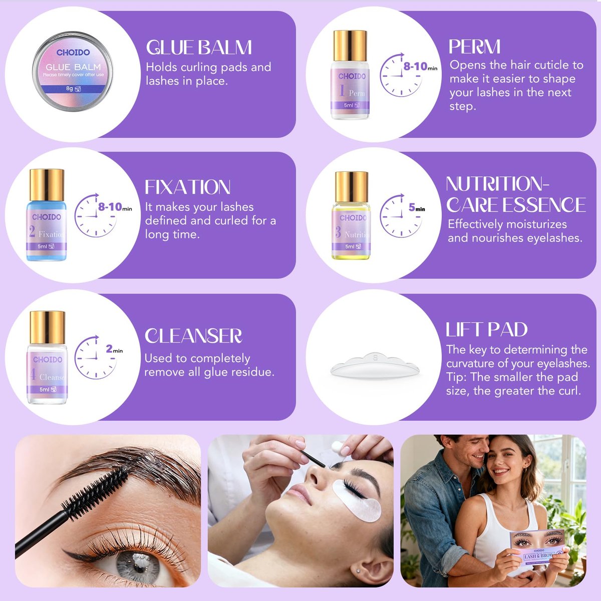 Choido 2-in-1 Lash Lift & Eyebrow Lamination Kit - Professional Eyelash Perm & Curling Kit for Salon or DIY Home Use, Lasts 6-8 Weeks (Purple) Avelisse