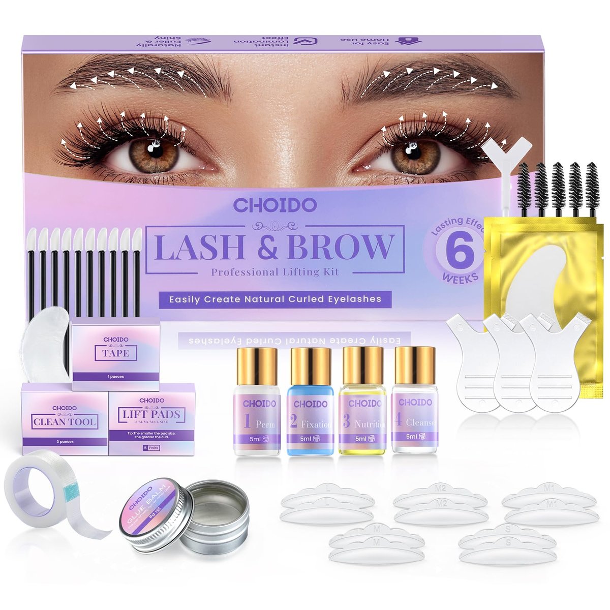 Choido 2-in-1 Lash Lift & Eyebrow Lamination Kit - Professional Eyelash Perm & Curling Kit for Salon or DIY Home Use, Lasts 6-8 Weeks (Purple) Avelisse