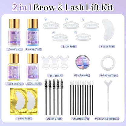 Choido 2-in-1 Lash Lift & Eyebrow Lamination Kit - Professional Eyelash Perm & Curling Kit for Salon or DIY Home Use, Lasts 6-8 Weeks (Purple) Avelisse