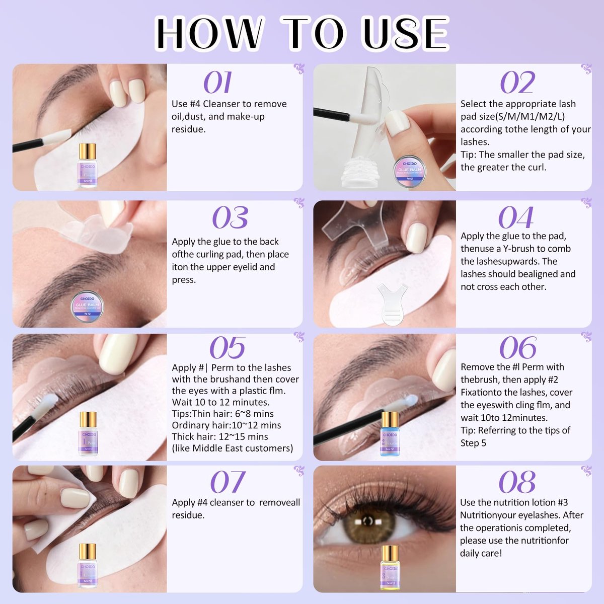 Choido 2-in-1 Lash Lift & Eyebrow Lamination Kit - Professional Eyelash Perm & Curling Kit for Salon or DIY Home Use, Lasts 6-8 Weeks (Purple) Avelisse