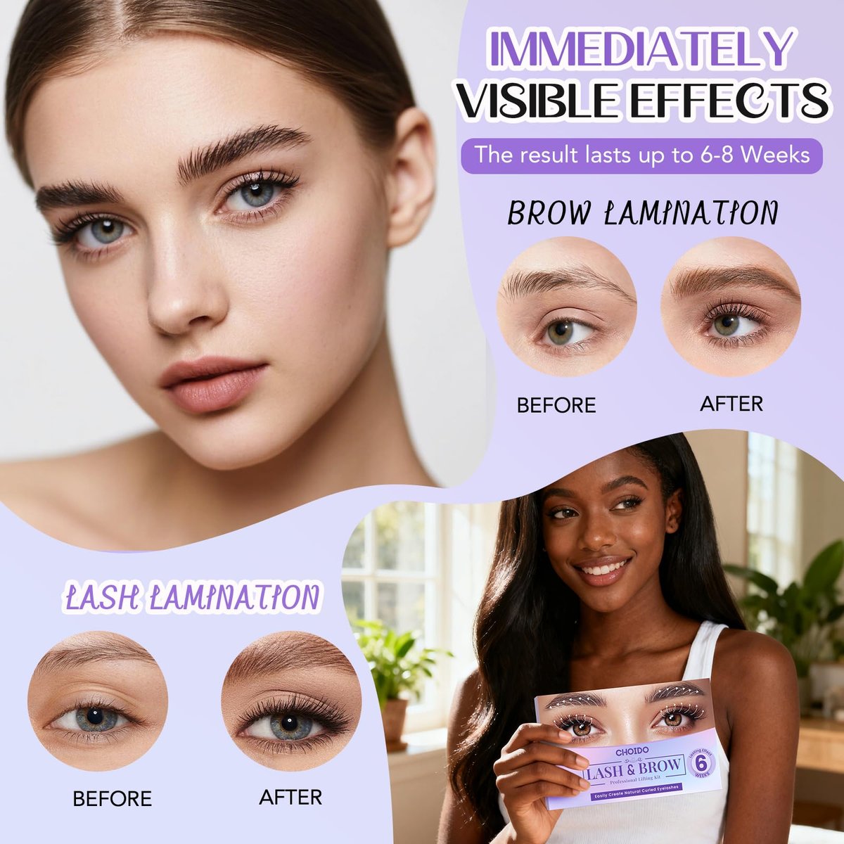 Choido 2-in-1 Lash Lift & Eyebrow Lamination Kit - Professional Eyelash Perm & Curling Kit for Salon or DIY Home Use, Lasts 6-8 Weeks (Purple) Avelisse