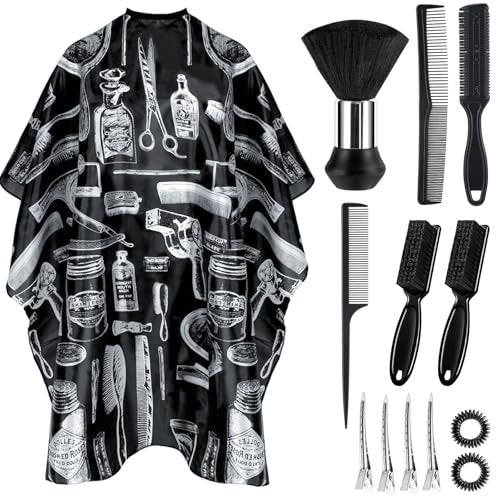 JZko Barber Cape 13-Piece Set with Neck Duster Brush - Extra Long 63"x55" Adjustable Hair Cutting Cape for Men, Women, Kids - Professional Salon & Home Use - görsel 2