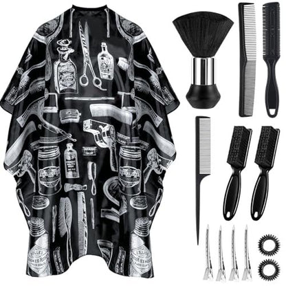 JZko Barber Cape 13-Piece Set with Neck Duster Brush - Extra Long 63"x55" Adjustable Hair Cutting Cape for Men, Women, Kids - Professional Salon & Home Use