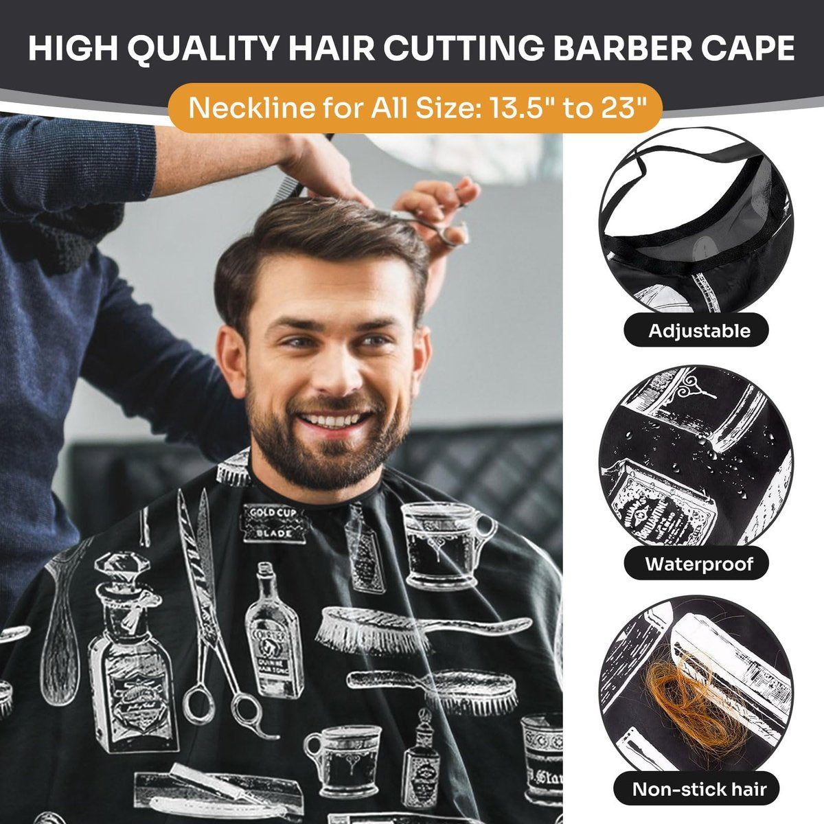 JZko Barber Cape 13-Piece Set with Neck Duster Brush - Extra Long 63"x55" Adjustable Hair Cutting Cape for Men, Women, Kids - Professional Salon & Home Use - görsel 5