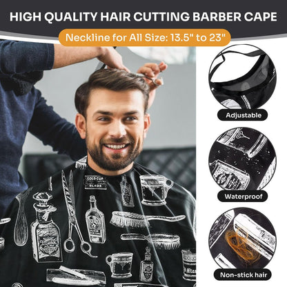 JZko Barber Cape 13-Piece Set with Neck Duster Brush - Extra Long 63"x55" Adjustable Hair Cutting Cape for Men, Women, Kids - Professional Salon & Home Use