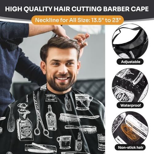 JZko Barber Cape 13-Piece Set with Neck Duster Brush - Extra Long 63"x55" Adjustable Hair Cutting Cape for Men, Women, Kids - Professional Salon & Home Use - görsel 6