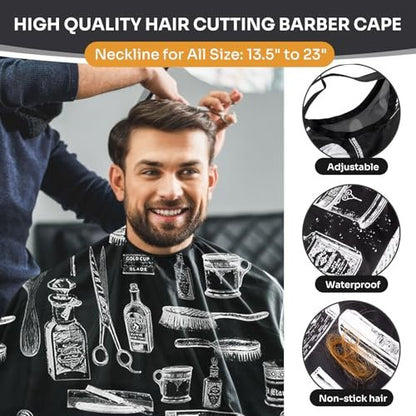 JZko Barber Cape 13-Piece Set with Neck Duster Brush - Extra Long 63"x55" Adjustable Hair Cutting Cape for Men, Women, Kids - Professional Salon & Home Use