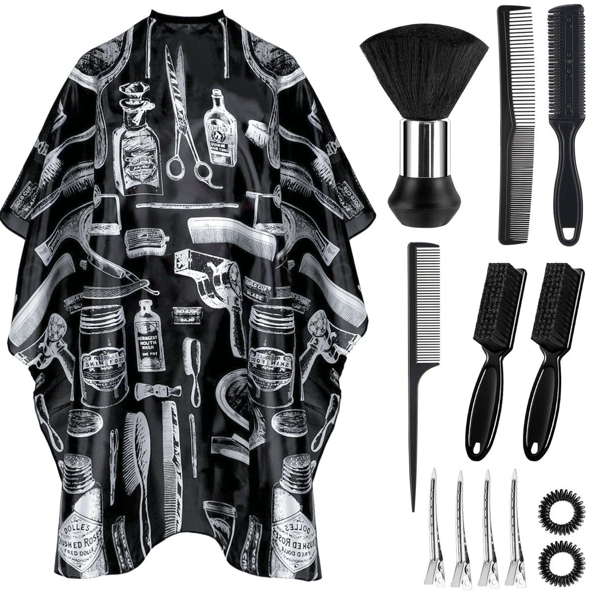 JZko Barber Cape 13-Piece Set with Neck Duster Brush - Extra Long 63"x55" Adjustable Hair Cutting Cape for Men, Women, Kids - Professional Salon & Home Use - görsel 1