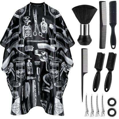 JZko Barber Cape 13-Piece Set with Neck Duster Brush - Extra Long 63"x55" Adjustable Hair Cutting Cape for Men, Women, Kids - Professional Salon & Home Use