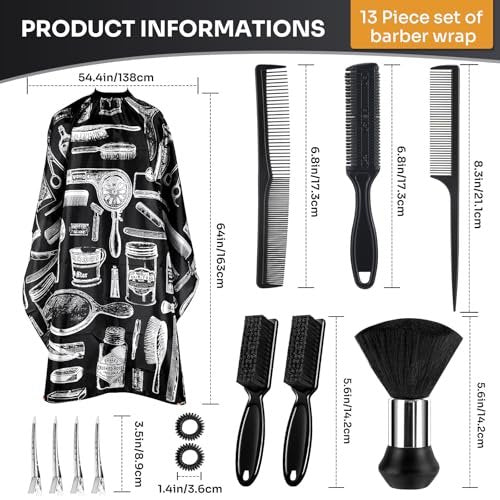 JZko Barber Cape 13-Piece Set with Neck Duster Brush - Extra Long 63"x55" Adjustable Hair Cutting Cape for Men, Women, Kids - Professional Salon & Home Use - görsel 4