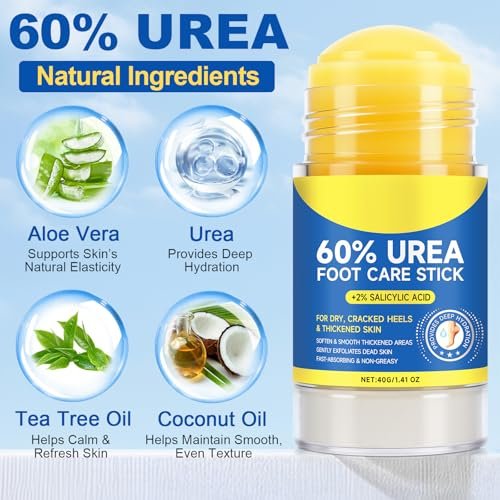 60% Urea with 2% Salicylic Acid Urea Foot Care Stick - 1.41 oz, Moisturizer for Dry Cracked Feet, Knees, Elbows, Hands, Callus Remover & Skin Softener - görsel 3