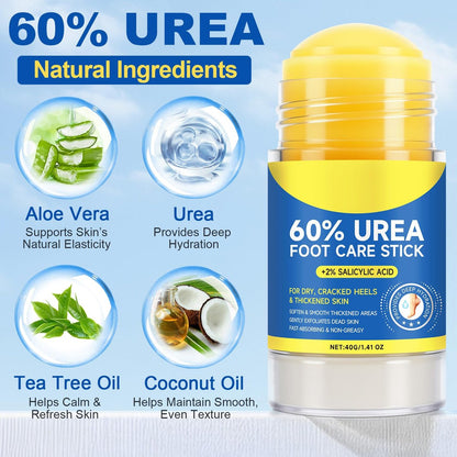 60% Urea with 2% Salicylic Acid Urea Foot Care Stick - 1.41 oz, Moisturizer for Dry Cracked Feet, Knees, Elbows, Hands, Callus Remover & Skin Softener